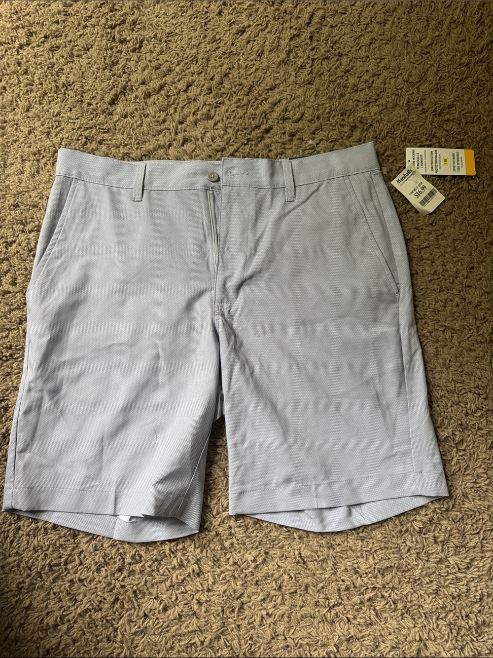 Men's Light Blue Flat Front Performance Shorts